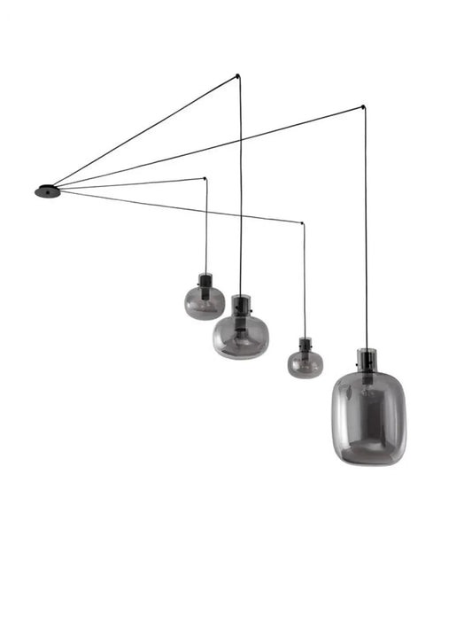 Lustra structura din Metal Negru si abajur din Sticla Fumuriu H240xL180cm IP20 CINZIA