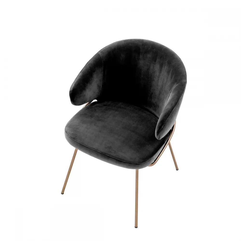 Scaun cu brate din Catifea si Metal Gri inchis/Alama H81xL60xA64cm Eichholtz Kinley