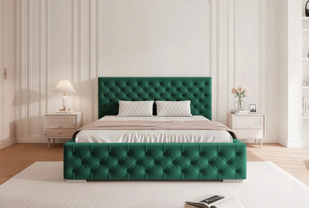 Pat 200 x 200 tapitat cu Catifea Magic velvet Verde smarald Lora