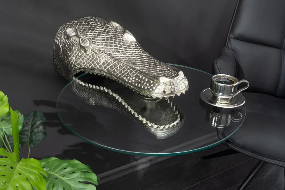 Masuta suspendata din Sticla securizata Transparent si Metal Argintiu L46xH24cm Wildlife crocodile