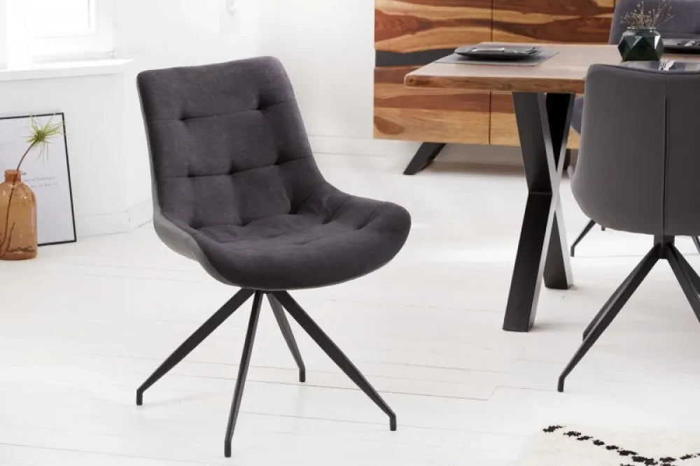 Scaun tapitat cu Stofa/Piele artificiala Gri inchis cu picioare din Metal Negru H86xL57xA61cm Divani