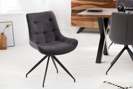 Scaun tapitat cu Stofa/Piele artificiala Gri inchis cu picioare din Metal Negru H86xL57xA61cm Divani