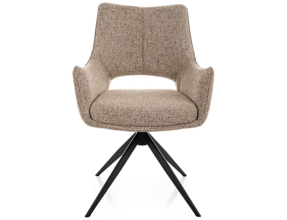 Scaun cu brate rotativ din Stofa Bej inchis si Metal Negru H87xL59xA60cm Fino II