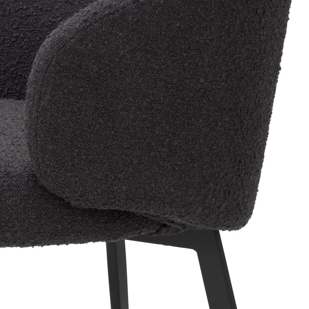 Set 2 scaune cu brate tapitat cu Stofa boucle Negru cu picioare din Metal Negru H79xL56xA58cm Lloyd Eichholtz