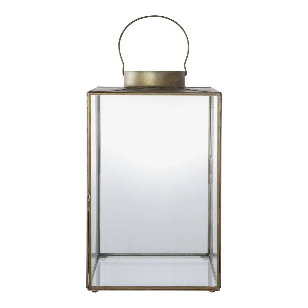 Felinar din Metal/Sticla Alama antichizata/Transparent H42xL24,5cm Mohali