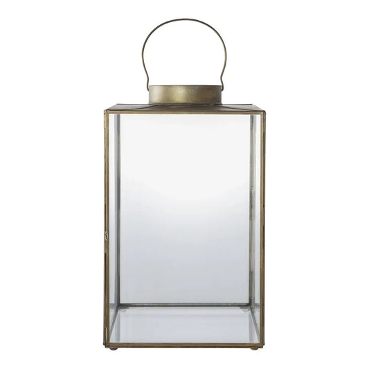 Felinar din Metal/Sticla Alama antichizata/Transparent H42xL24,5cm Mohali