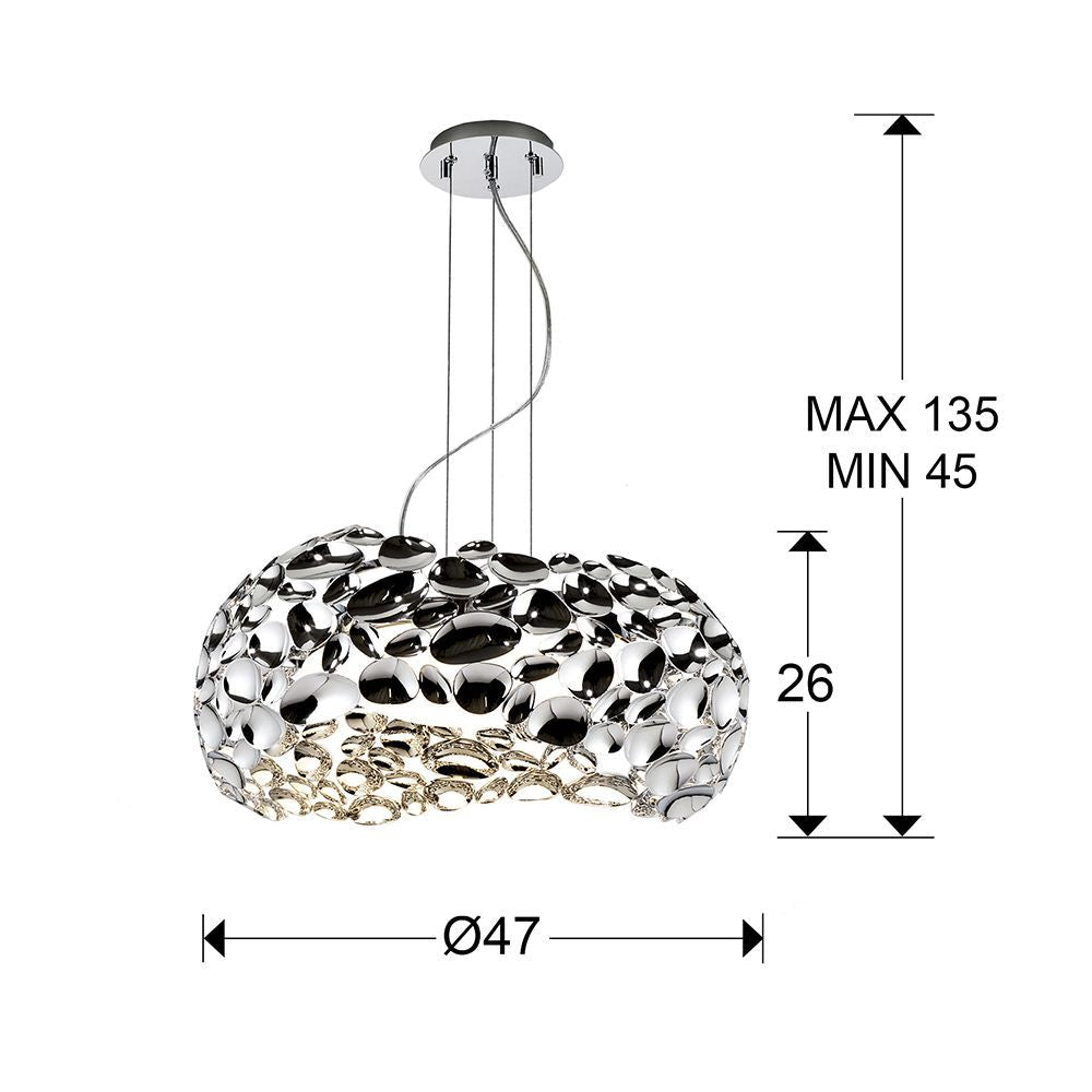 Lustra rotunda cu inaltime reglabila din Metal Argintiu cu 5 becuri D47xH135cm Narisa