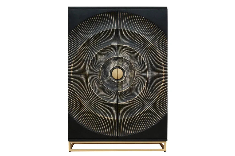 Dulap bar din Lemn de mango Negru/Auriu si Metal Auriu L95xH141cm GOLDEN SUNSET