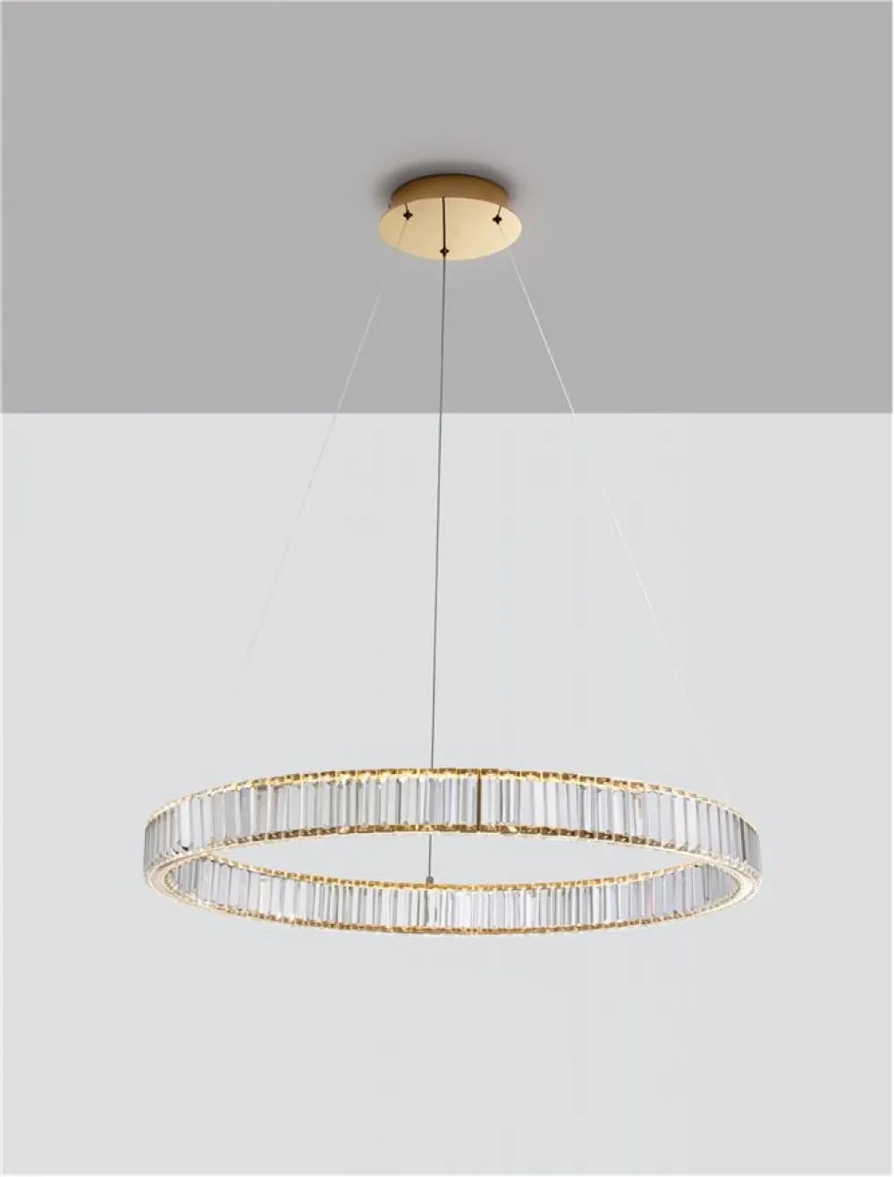 Lustra structura din Metal Auriu si abajur din Cristal Transparent H150xL80cm IP20 47W 4895lm 3500k AURELIA