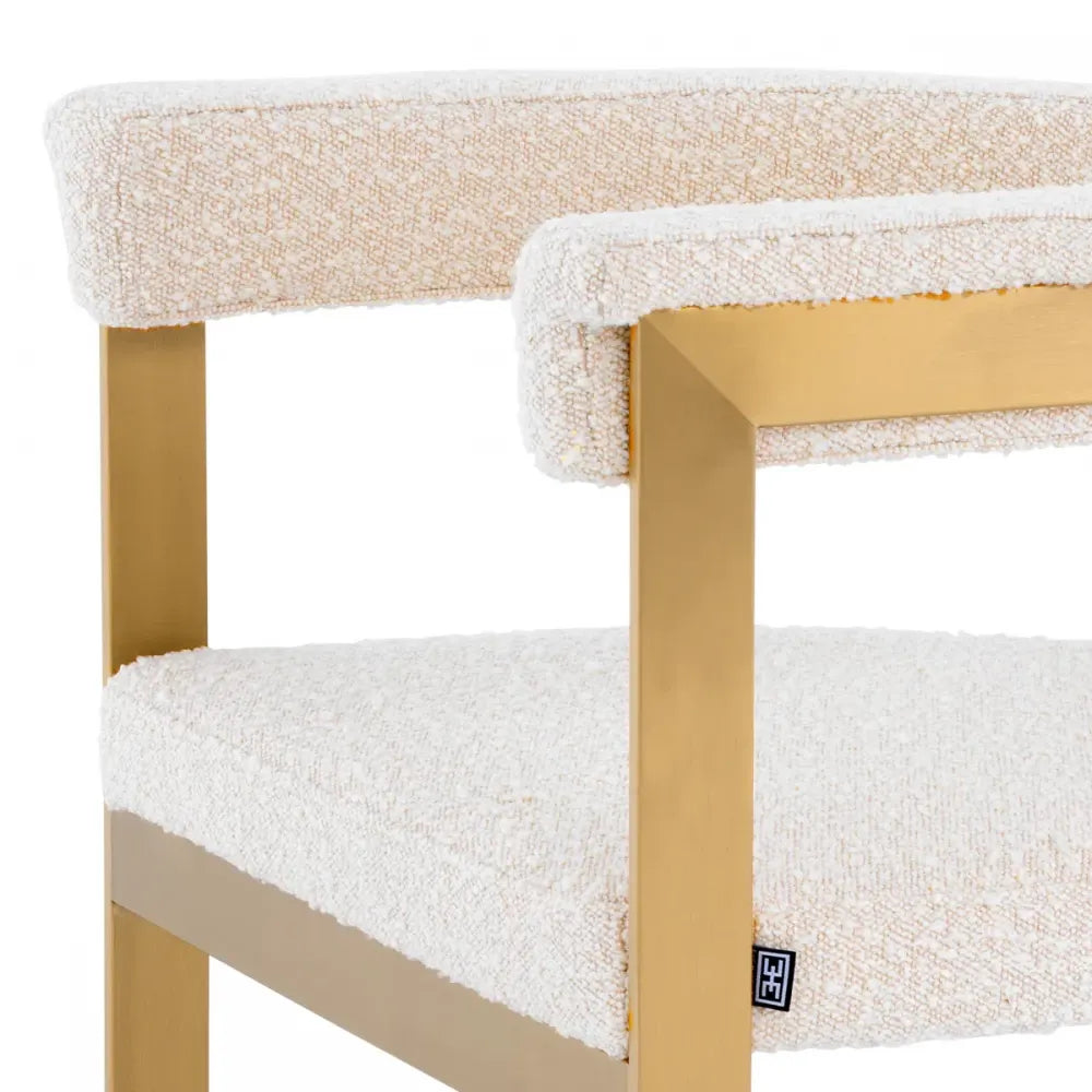 Scaun tapitat cu Stofa boucle Crem cu picioare din Metal Alama H73xL61xA56cm Clubhouse Eichholtz