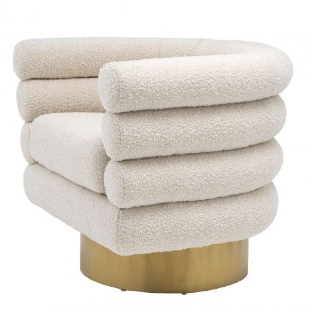 Fotoliu rotativ Maguire Eichholtz tapitat cu Stofa Boucle Crem cu baza din Otel inoxidabil Auriu H70xL87xA69cm