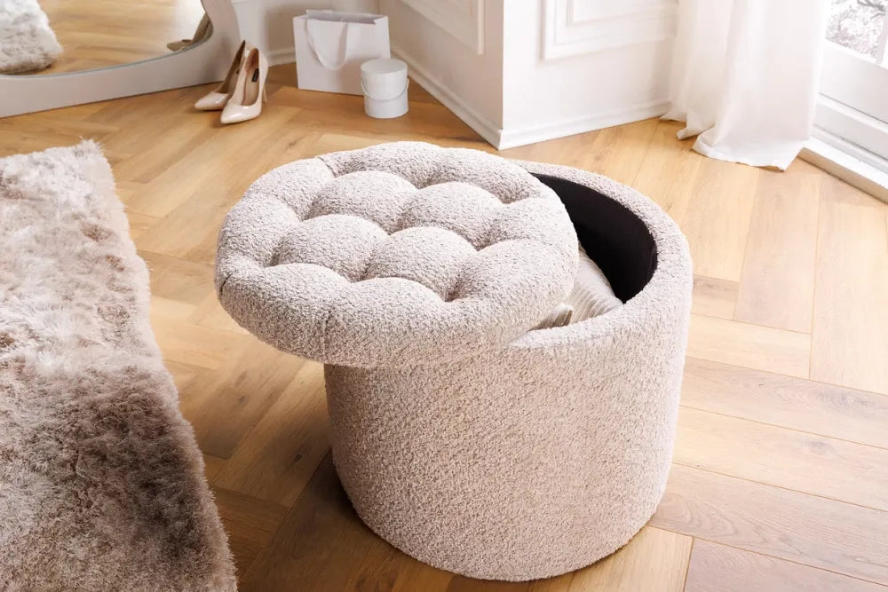 Puf cu spatiu de depozitare din Stofa boucle Bej H43xL50cm Modern Barock