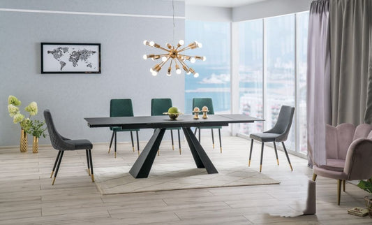 Masa extensibila dreptunghiulara din Sticla securizata Negru de 8-10 persoane L160/240x90cm Salvadore