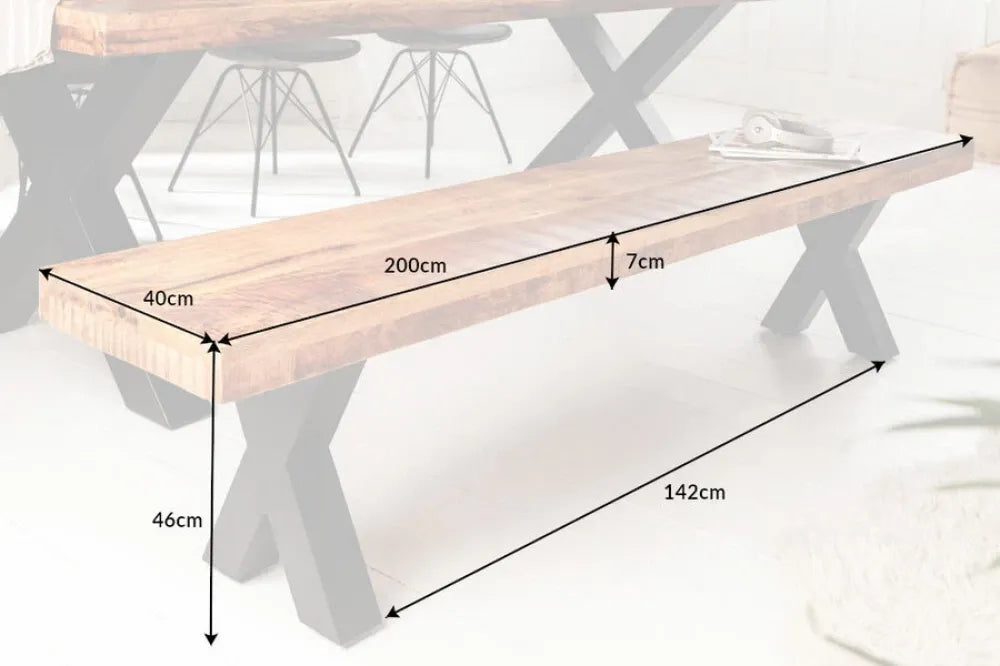 Bancheta din Metal Negru si Lemn de mango Maro H46xL200cm Iron craft