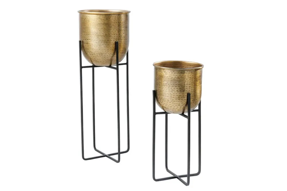Set 2 ghivece din Metal Auriu/Negru H46/67xD20/23cm Unit