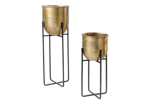Set 2 ghivece din Metal Auriu/Negru H46/67xD20/23cm Unit