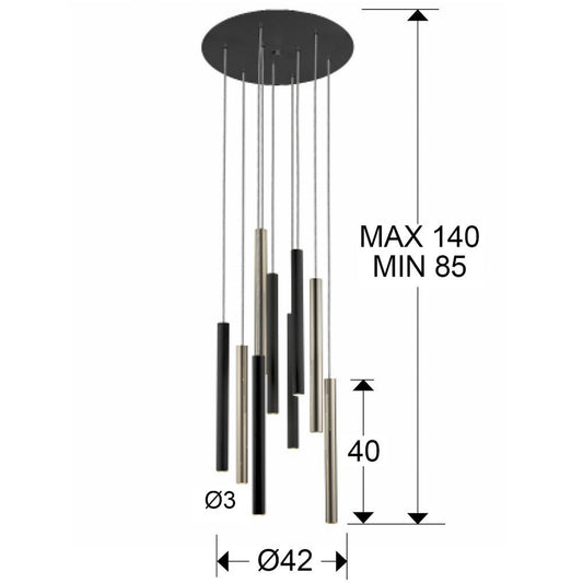 Lustra rotunda cu inaltime reglabila din Metal Negru/Auriu cu LED D42xH140cm Varas cu telecomanda