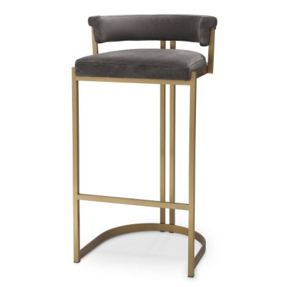 Scaun de bar tapitat cu Catifea Gri cu picioare din Metal Auriu H90xL49xA47cm Dante