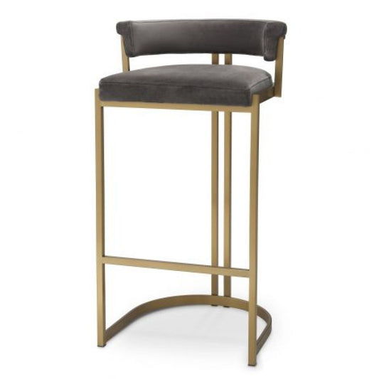 Scaun de bar tapitat cu Catifea Gri cu picioare din Metal Auriu H90xL49xA47cm Dante