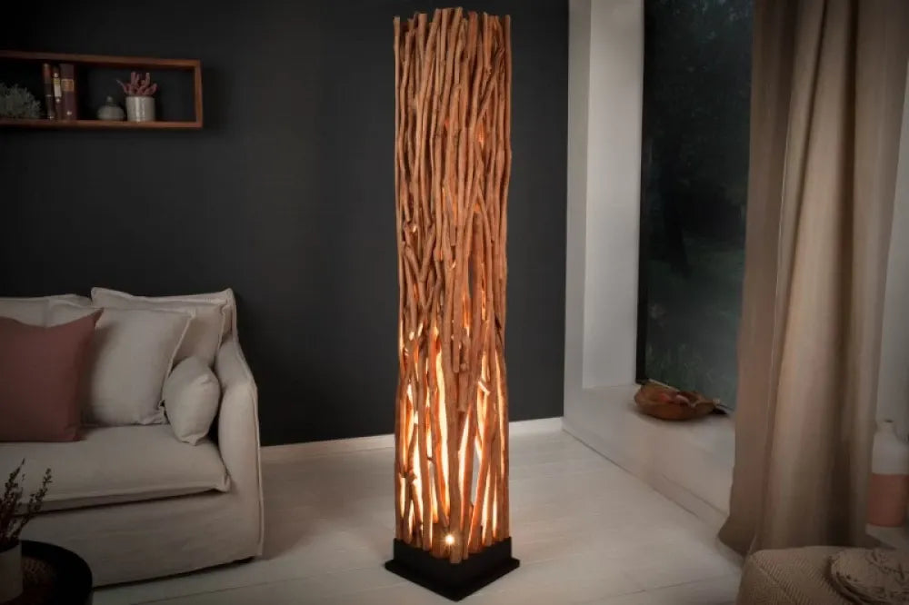 Lampa de podea din MDF Negru si Lemn Maro H173xL31cm Nature art