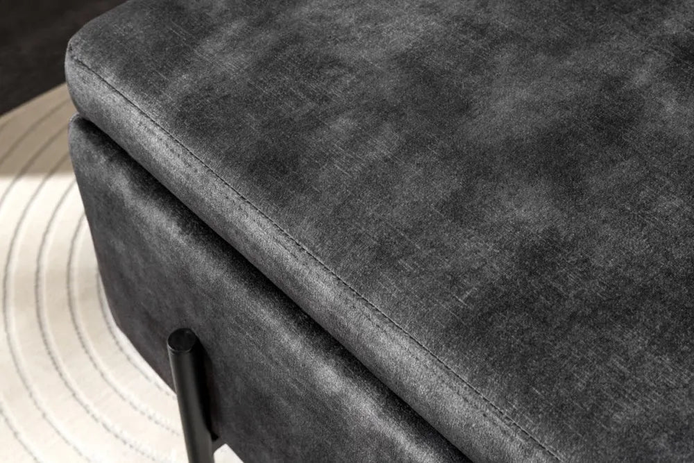Bancheta cu spatiu de depozitare din Metal Negru si Catifea Gri H46xL100cm Loft