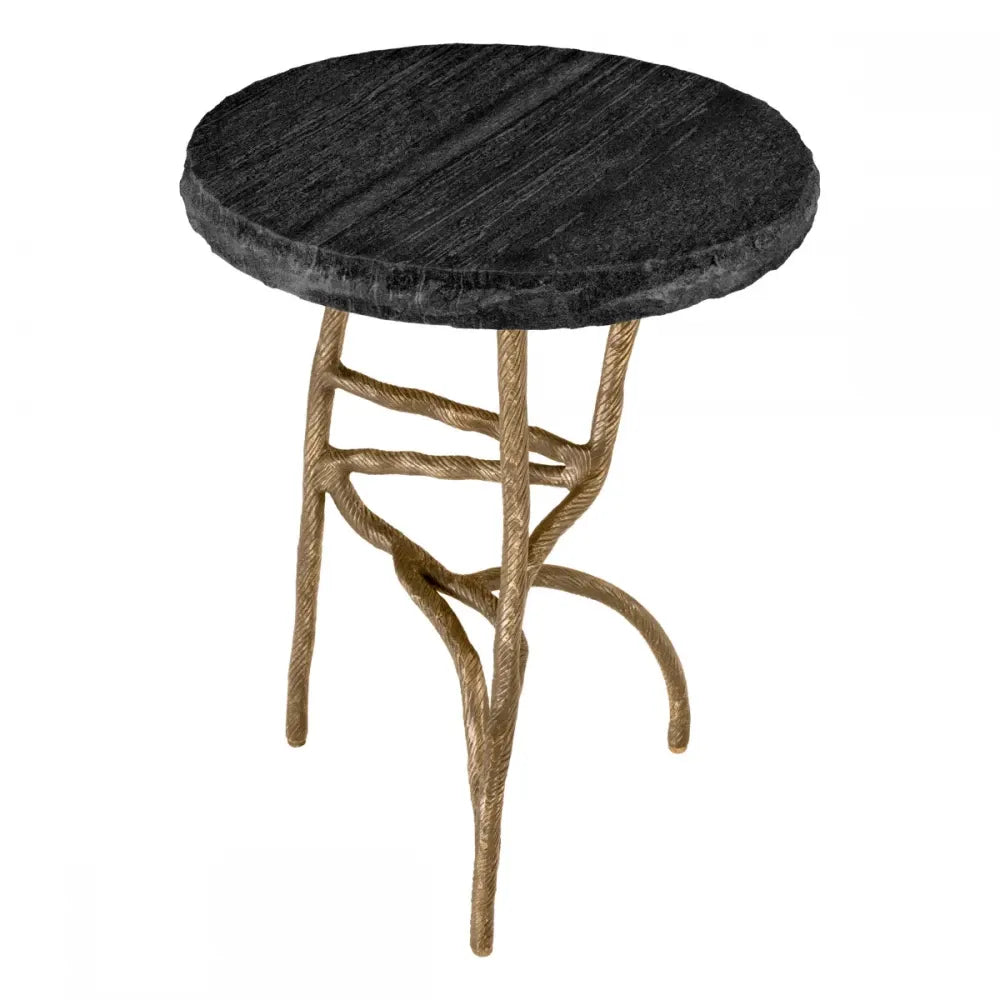 Masuta laterala Rotunda din Alama antichizata si Marmura Gri D45.5xH58cm Dreyfus Eichholtz