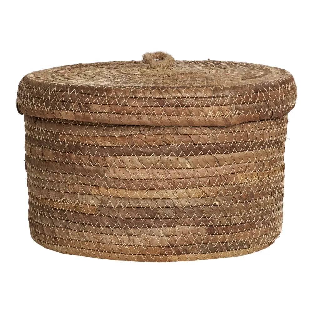 Set 2 cosuri depozitare cu capac impletite natural Maro H14/16xD21/24cm Desio