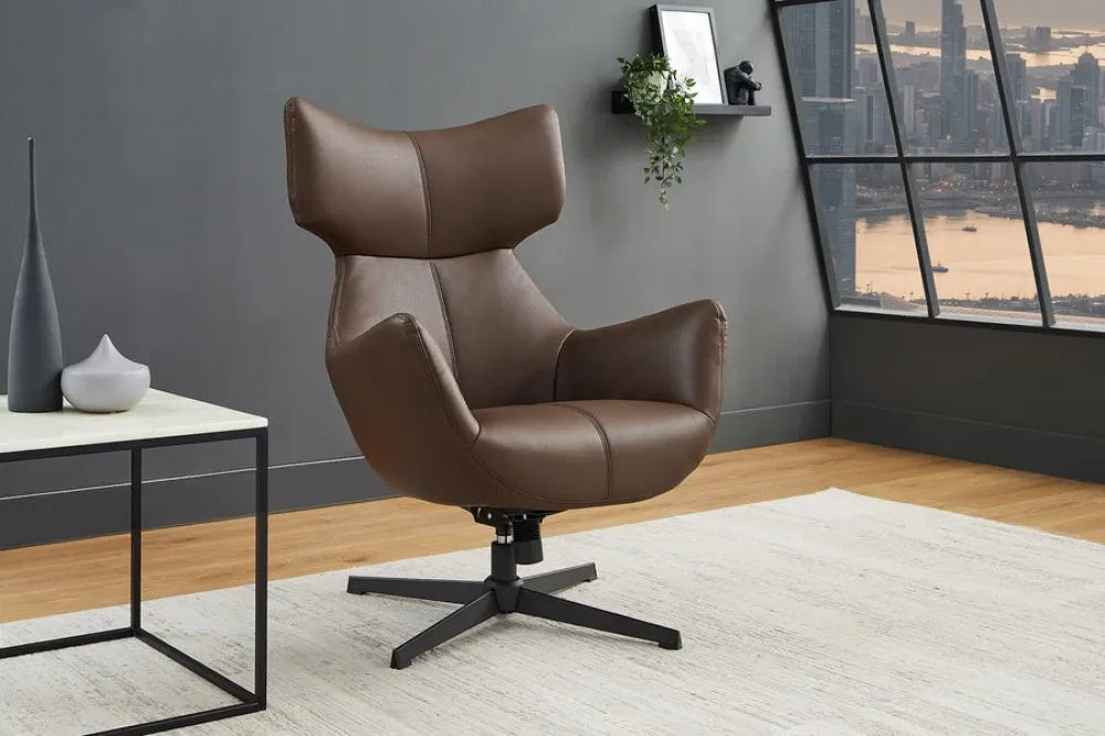 Fotoliu din Piele artificiala Maro si Metal Negru Hx103Lx75xA78cm Vogue