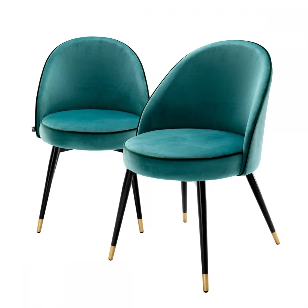 Set 2 scaune tapitat cu Catifea Turcoaz cu picioare din Metal Negru/Auriu H83xL55xA64cm Cooper Eichholtz