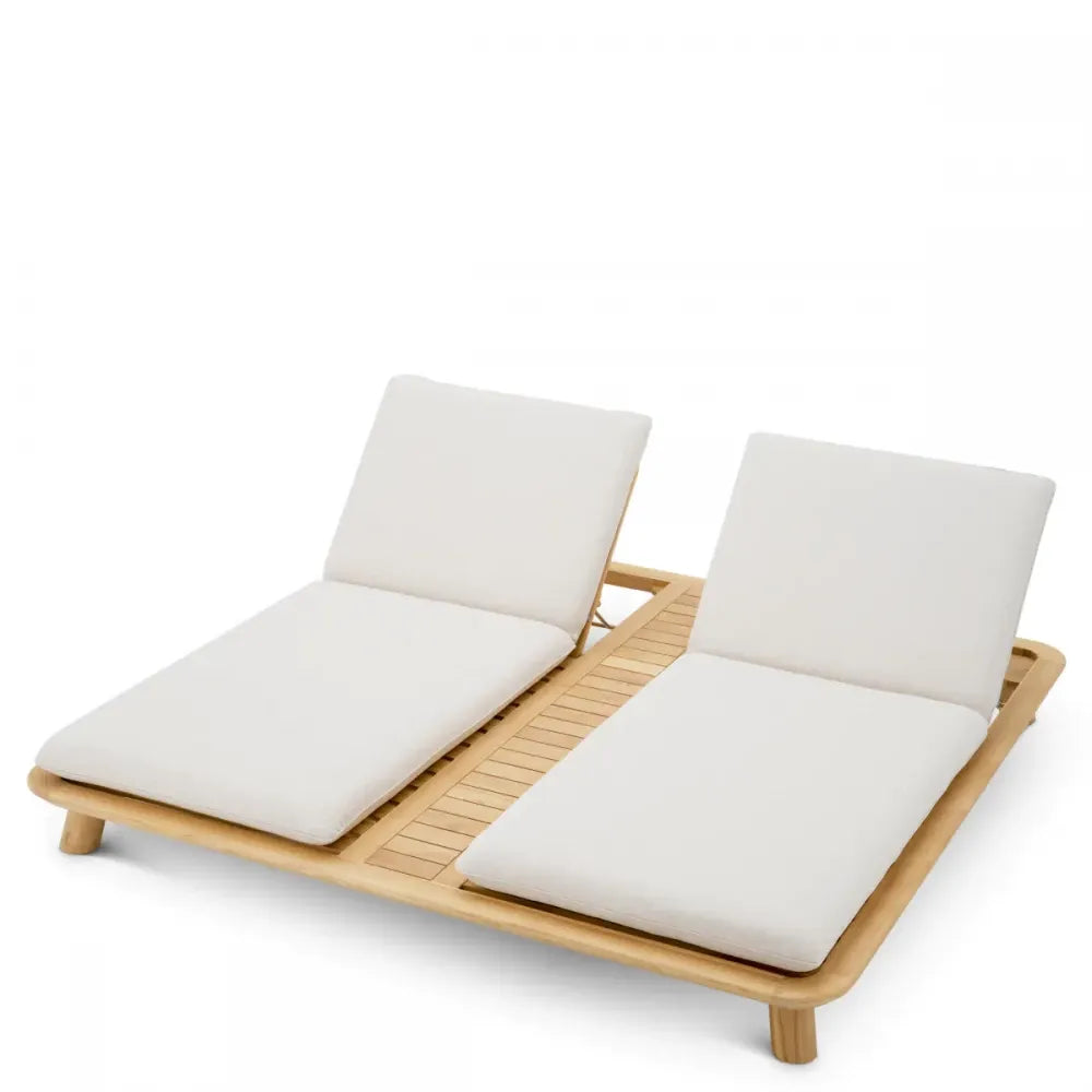 Sezlong dublu exterior din Lemn de tec Maro si Stofa Bej H96xL210cm Weston Eichholtz
