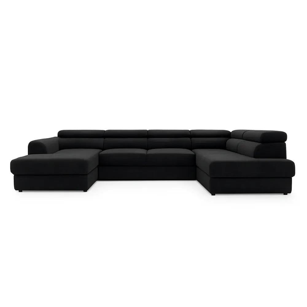 Coltar Extensibil cu spațiu depozitare in formă U Bergamo III catifea Vogue negru