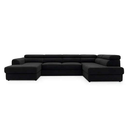 Coltar Extensibil cu spațiu depozitare in formă U Bergamo III catifea Vogue negru