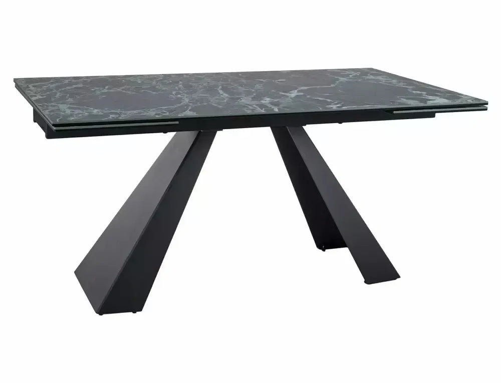 Masa Dreptunghiulara de 12 persoane din Sticla securizata+Ceramica Verde Alpi si Metal Negru mat L160-240xH77cm Salvadore