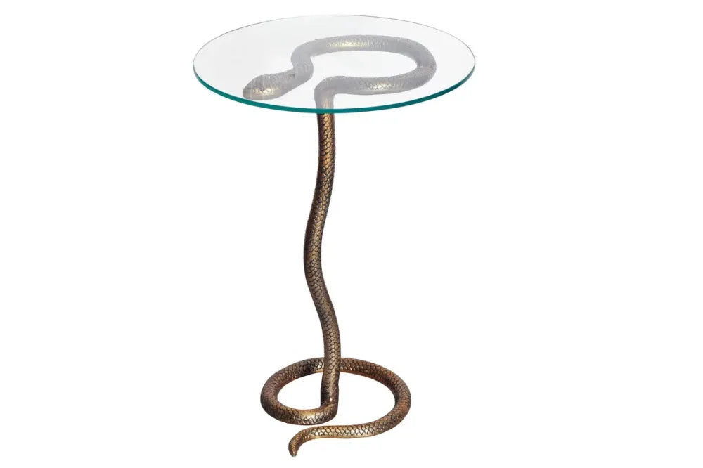 Masuta laterala din Sticla securizata Transparent si Metal Cupru L45xH62cm Wildlife snake