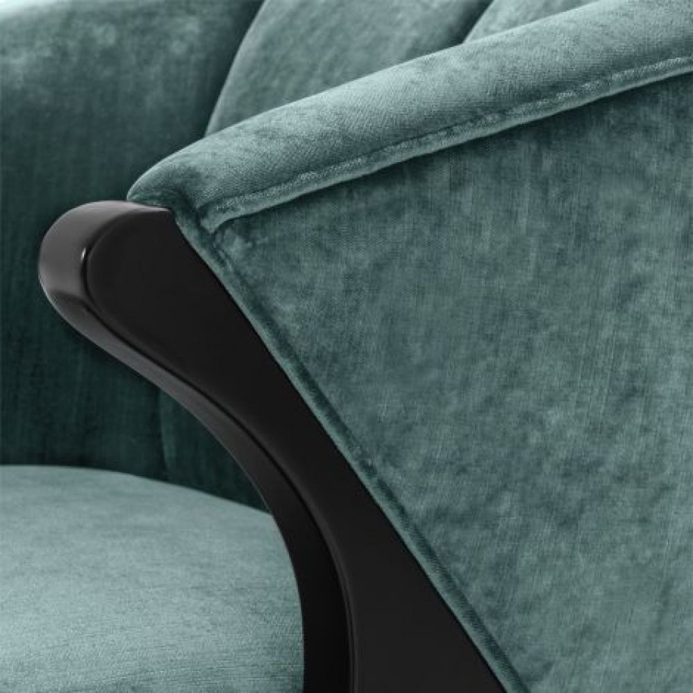 Fotoliu tapitat cu Catifea  Verde cu baza din Metal Negru/Auriu H77xL72xA80cm Pavon