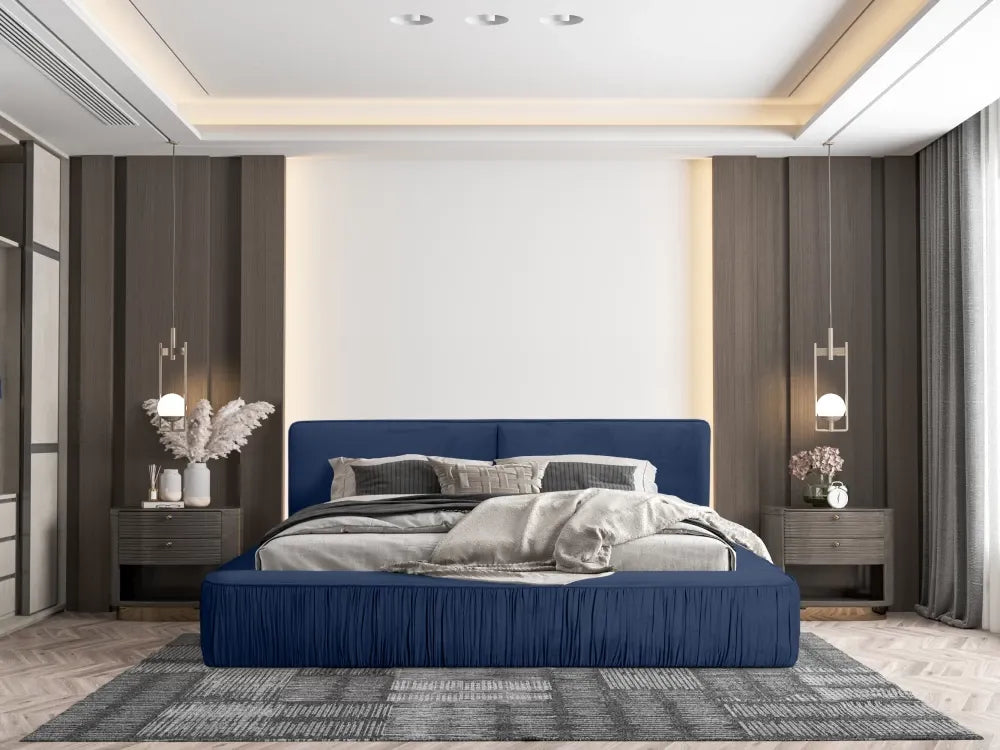 Pat 140x200cm tapitat cu Catifea Albastru Naomi