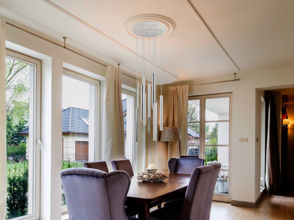 Lustra rotunda cu inaltime reglabila din Metal Alb/Argintiu cu LED  D42xH140cm Varas