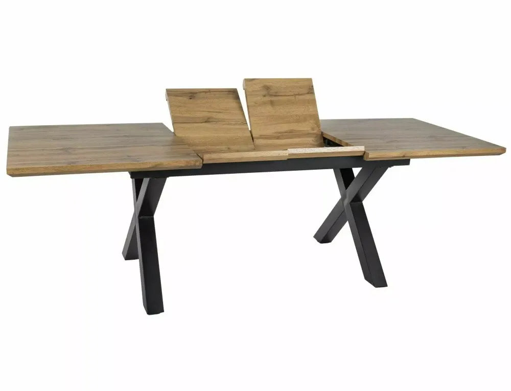 Masa extensibila din MDF+Furnir de stejar Maro si Metal Negru L160-240xH76cm Xaviero II
