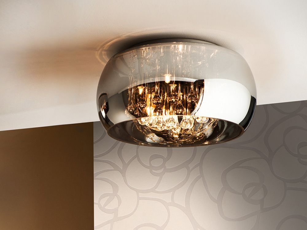 Plafoniera Rotunda din Metal si Sticla Argintiu/Argintiu Argos D40xH23cm