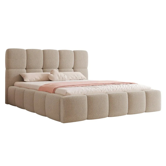 Pat 200 x 200 tapitat cu Stofa boucle Quelle Bej inchis Livia