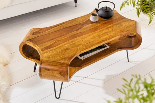Masuta de cafea Dreptunghiulara din Lemn masiv de sheesham Maro si Metal Negru L100xH45cm Organic Living