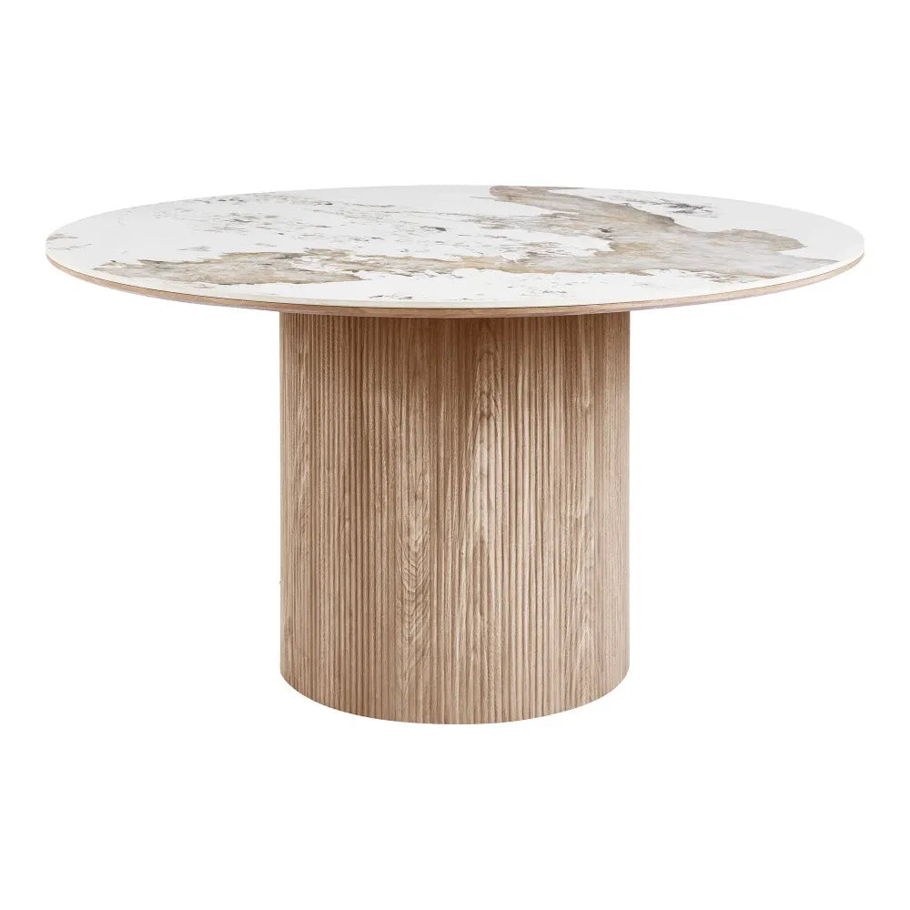 Masa din MDF+Furnir de stejar Maro si Ceramica Alb D140xH76cm Athens
