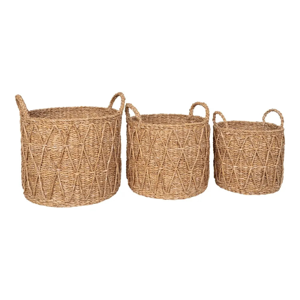 Set 3 cosuri depozitare impletite natural Maro H25/27/30xD28/32/36cm Krabi