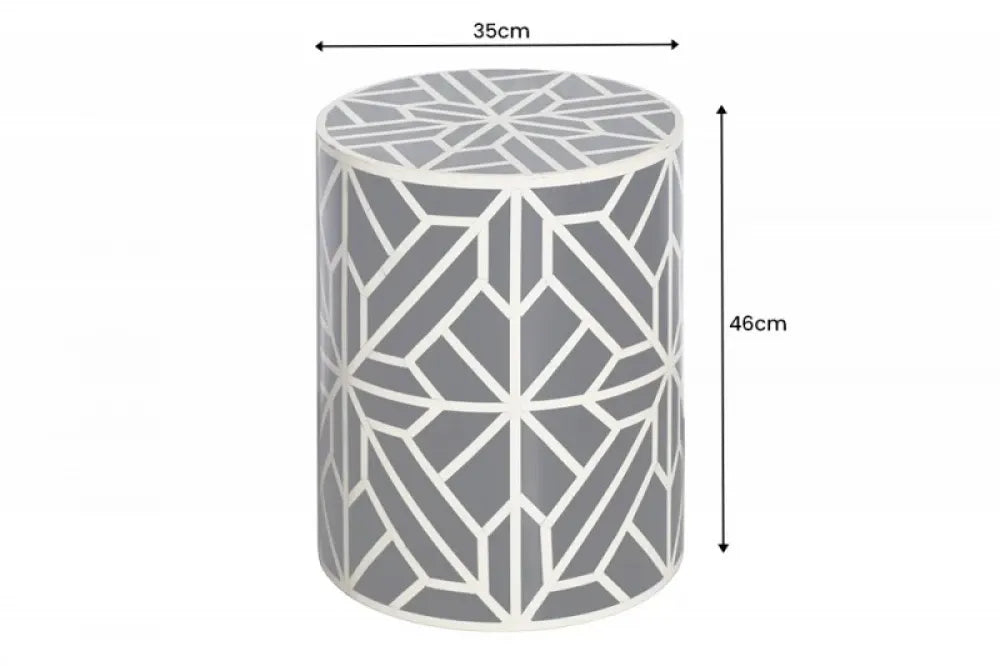 Masuta laterala Rotunda din Polirasina Alb/Negru D35xH46cm Bone Inlay
