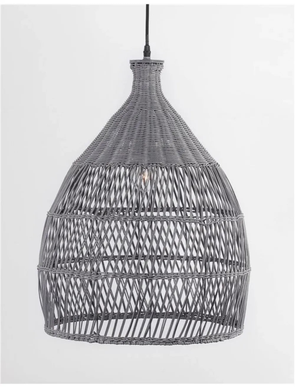 Pendul structura din Metal Negru si abajur din Ratan Gri H250xL42cm IP20 DESTIN