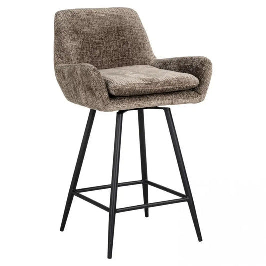 Scaun de insula tapitat cu Chenille Maro cu picioare din Metal Negru H91xL54xA53cm Linsey Richmond Interiors