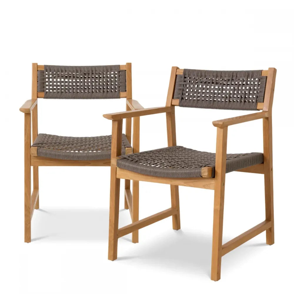 Set 2 scaune de exterior din Lemn de tec Maro si Polietilena Gri H82xL58xA60cm Cancun Eichholtz