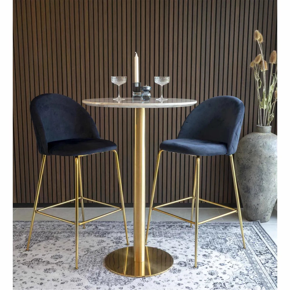 Masa bar din Metal Alama si MDf Alb cu efect de marmura D70xH105cm Bolzano