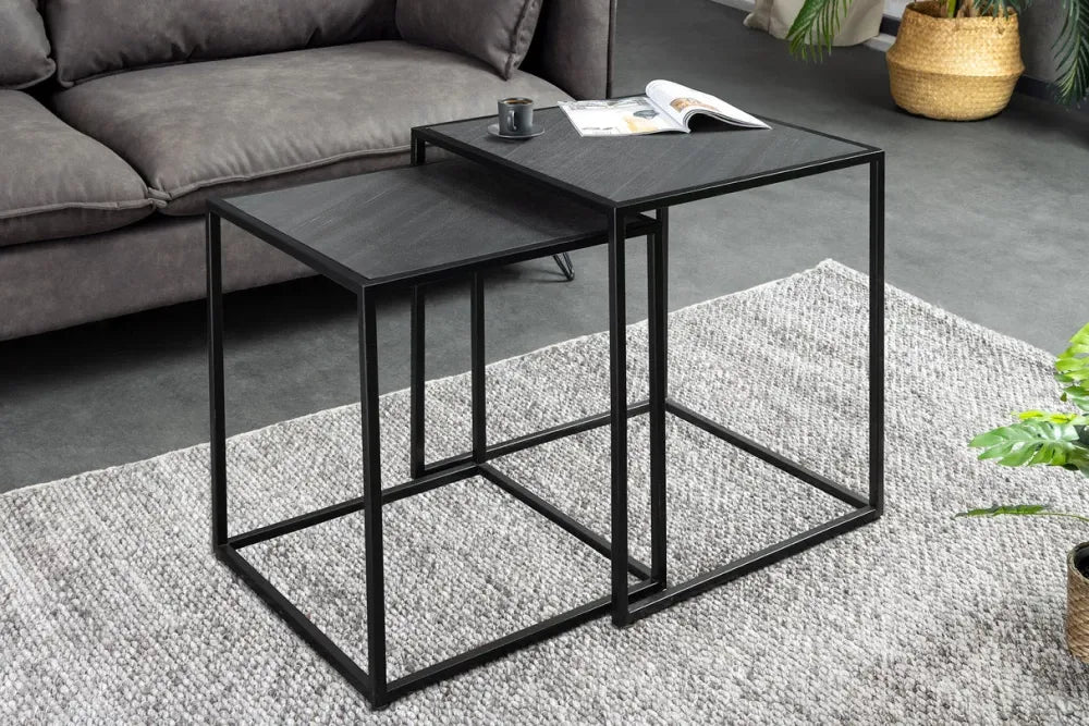 Set 2 masute de cafea din MDF Negru cu efect de marmura si Metal Negru L40/45xH53/58cm Mountain soul