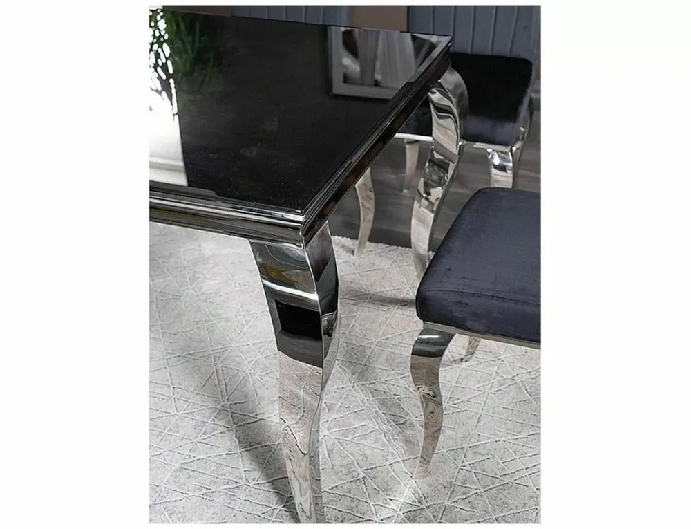 Masa din Sticla securizata Negru si Metal Argintiu L150xH75cm Prince